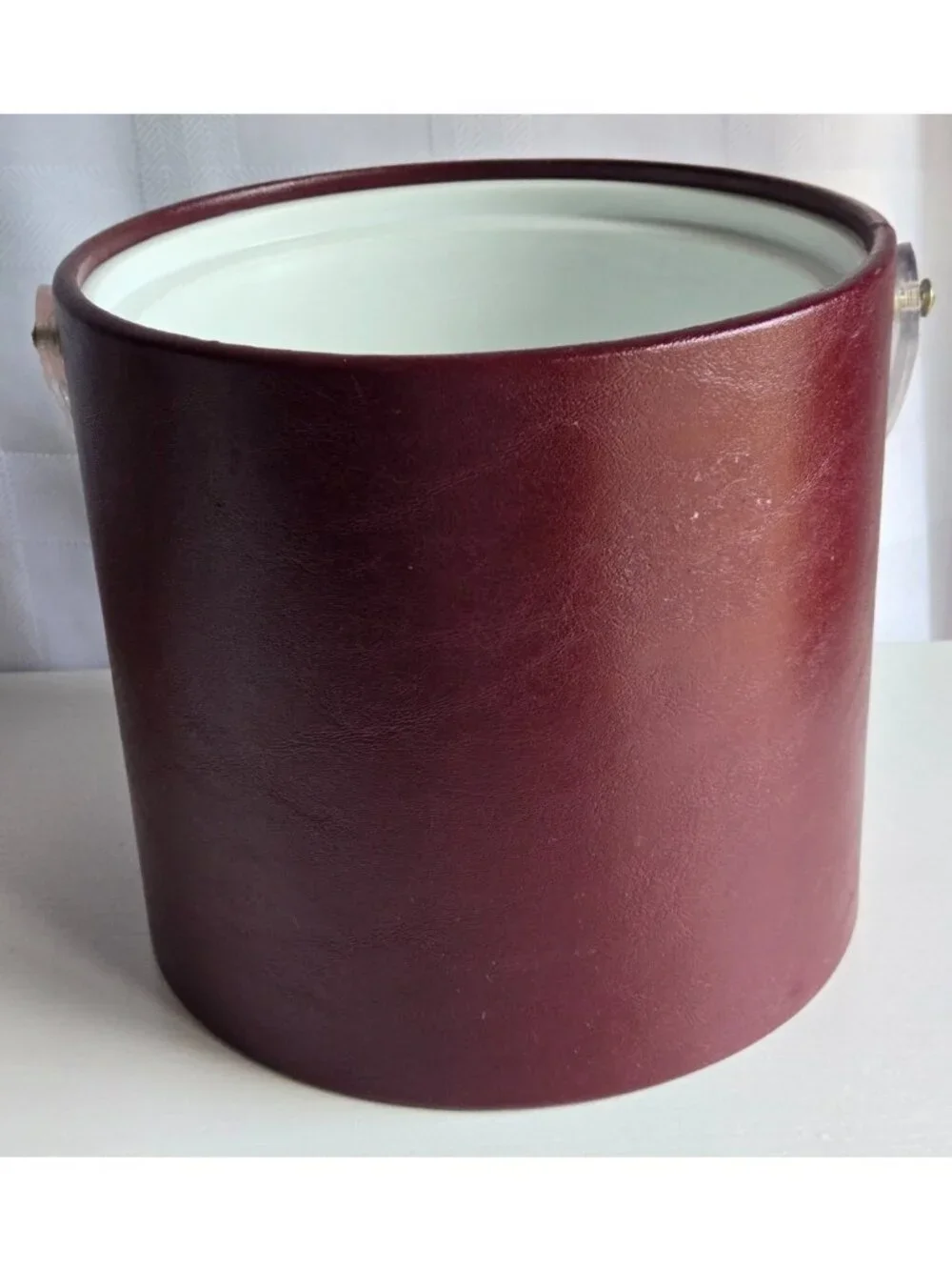 Georges Briard Red Faux Leather Ice Bucket Clear Acrylic Lid and Handle U.S.A.